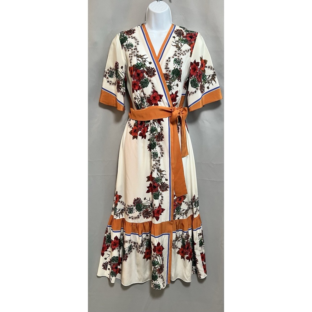 Ladies Sandro 100% Silk Floral Wrap Dress Kimono Midi Size Eu 36 UK 8 - Picture 3 of 16